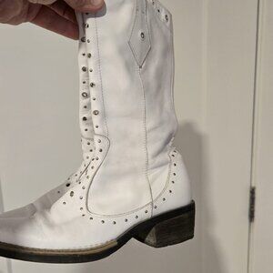 Kids White Leather Studded Cowboy Boots EU 33 / US 2